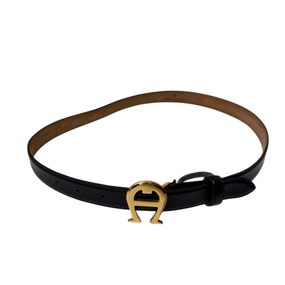 Etienne Aigner Leather Belt medium size Buckle Skinny Navy Blue Vtg - Picture 6 of 11